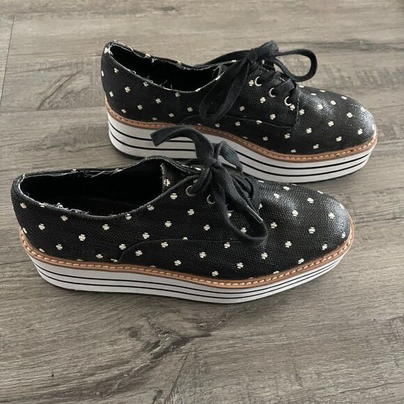 Zara black coated canvas platform polka-dot derby sneakers Size 36 - Picture 6 of 14